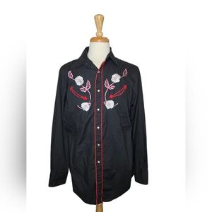 Vintage 90s Western Embroidered Pearl Snap Shirt Cowboy BAR-B Americana
